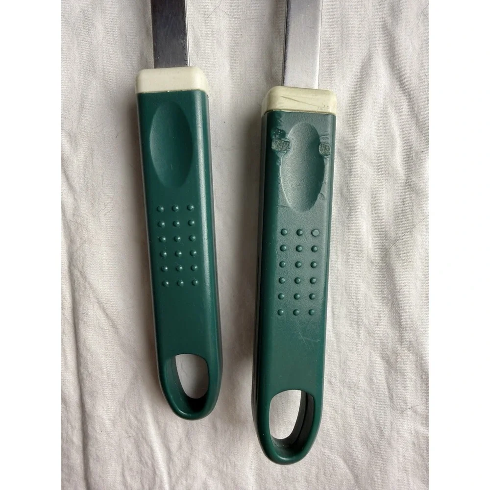 Vintage Green Beige Slotted Spatula And Spoon